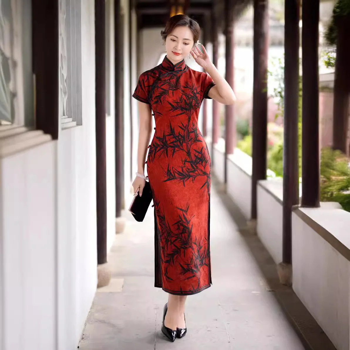 Xiangyun Yarn Full Rose Jacquard Real Placket Cheongsam Qipao Women's Clothing Dress Retro Traditional High Quality Silk