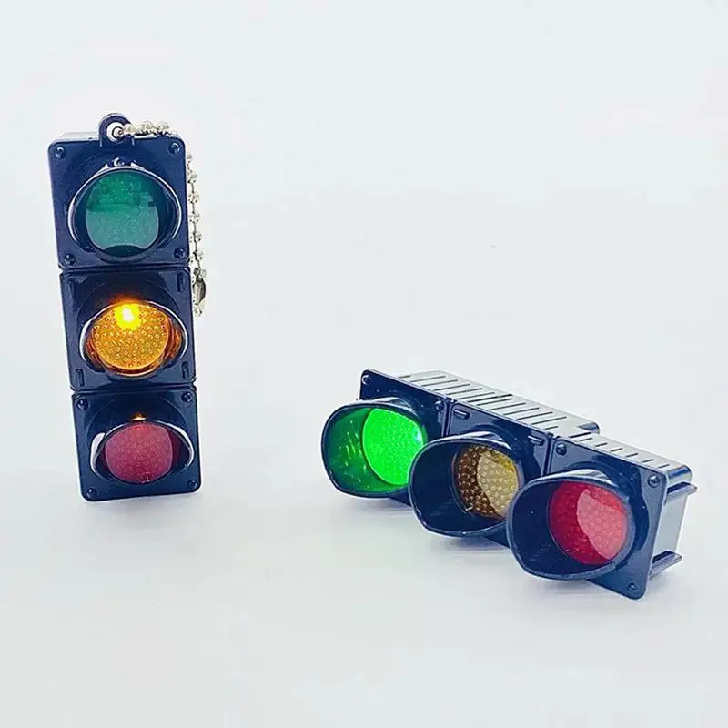 Traffic Signal Light Keychain Car Keychains Backpack Pendant Traffic Light Model with LED Lighting Creative Car Keyring For Kids