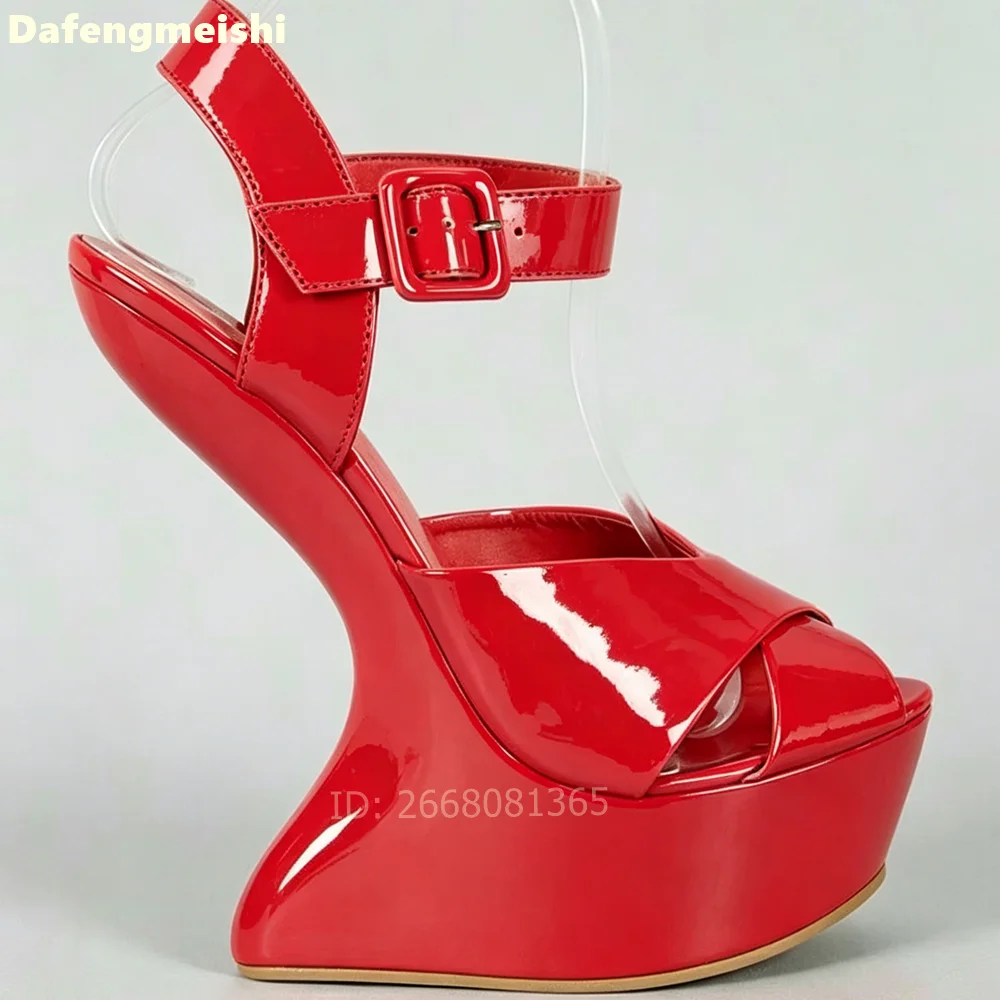 Rosered Patent Leather Fashion High Heels Slingback Cross Strap Solid Color Summer Sandals Strange Style Heel Women Novelty Shoe view 4