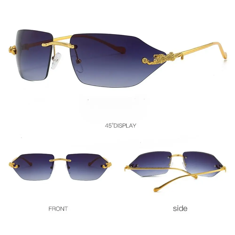 투명 무테 사각 선글라스 치타 장식 UV400 야외 선글라스 쉐이드 아이웨어 파티 선글라스