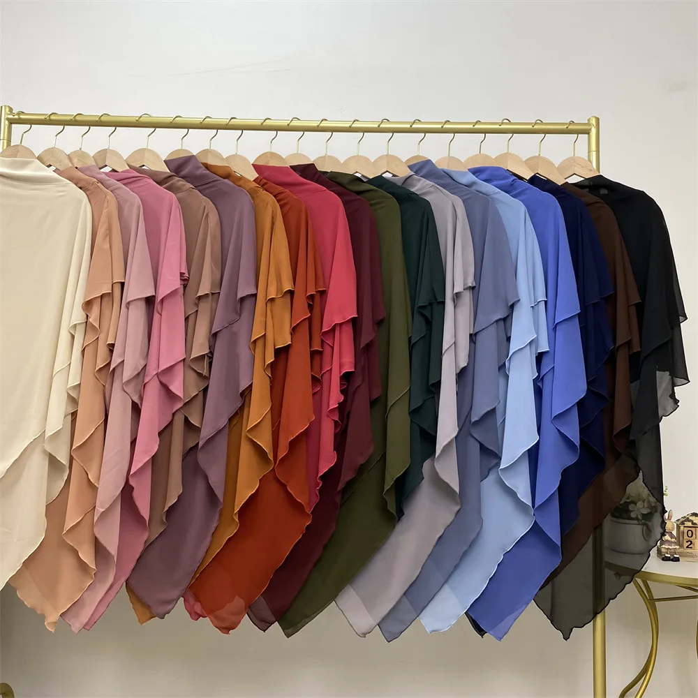 Hijabs de Duas Camadas para Mulheres Muçulmanas, Khimar Longo, Lenço na Cabeça, Dubai, Turco, Vestuário Islâmico, Ramadã, Eid Headdress