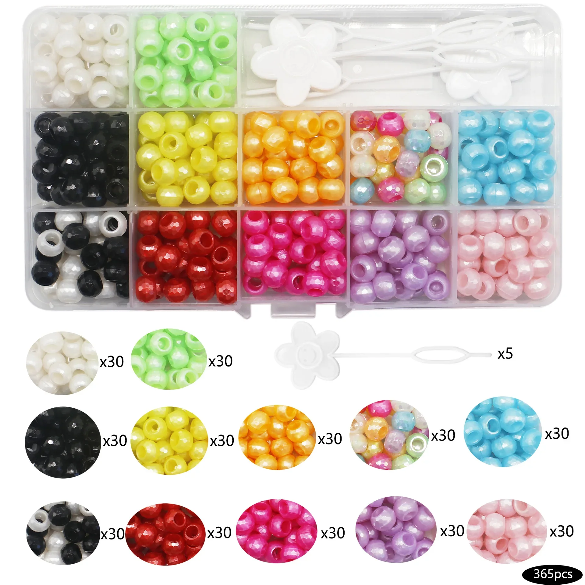 

365 Pcs/lot Braids Hair Beads Acrylic Round Dreadlock Beads Hair Rings Tubes for Kids Girls Women Hair Accessories