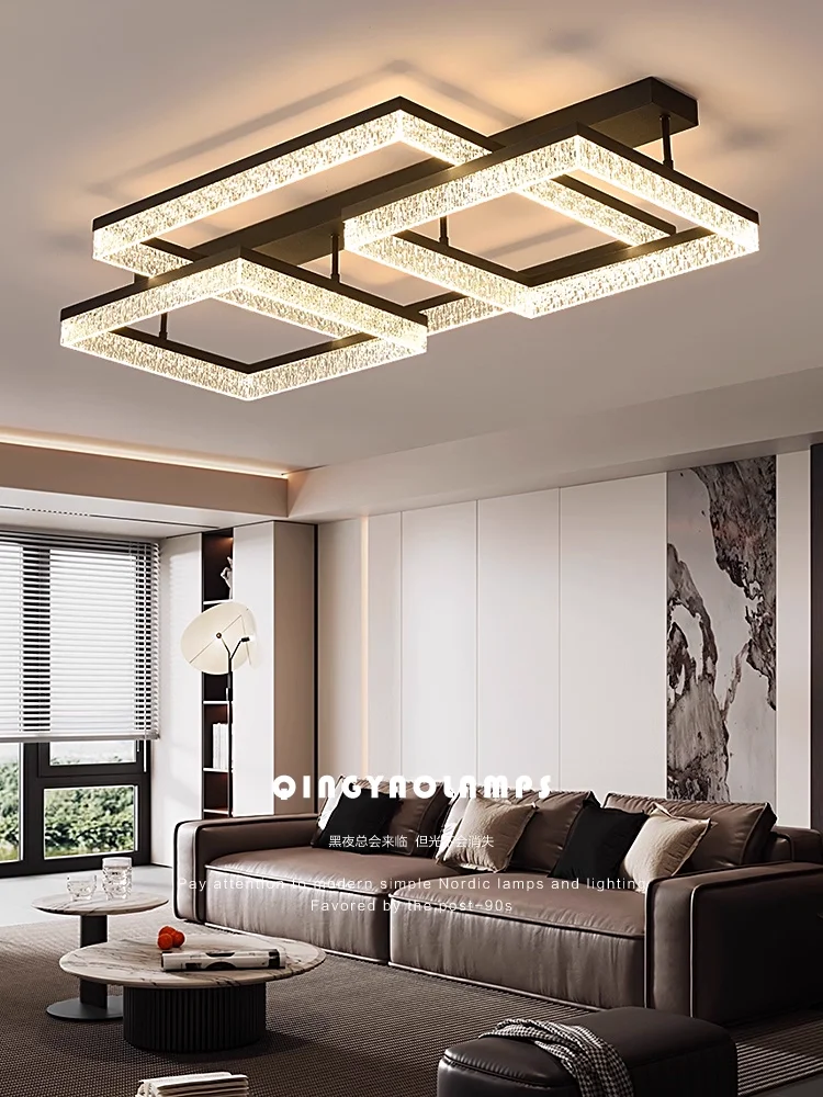 

Современный черный большой потолочный светильник, скандинавский акриловый прямоугольный потолочный светильник для гостиной, спальни, зала отеля, фойе, светодиодное освещение