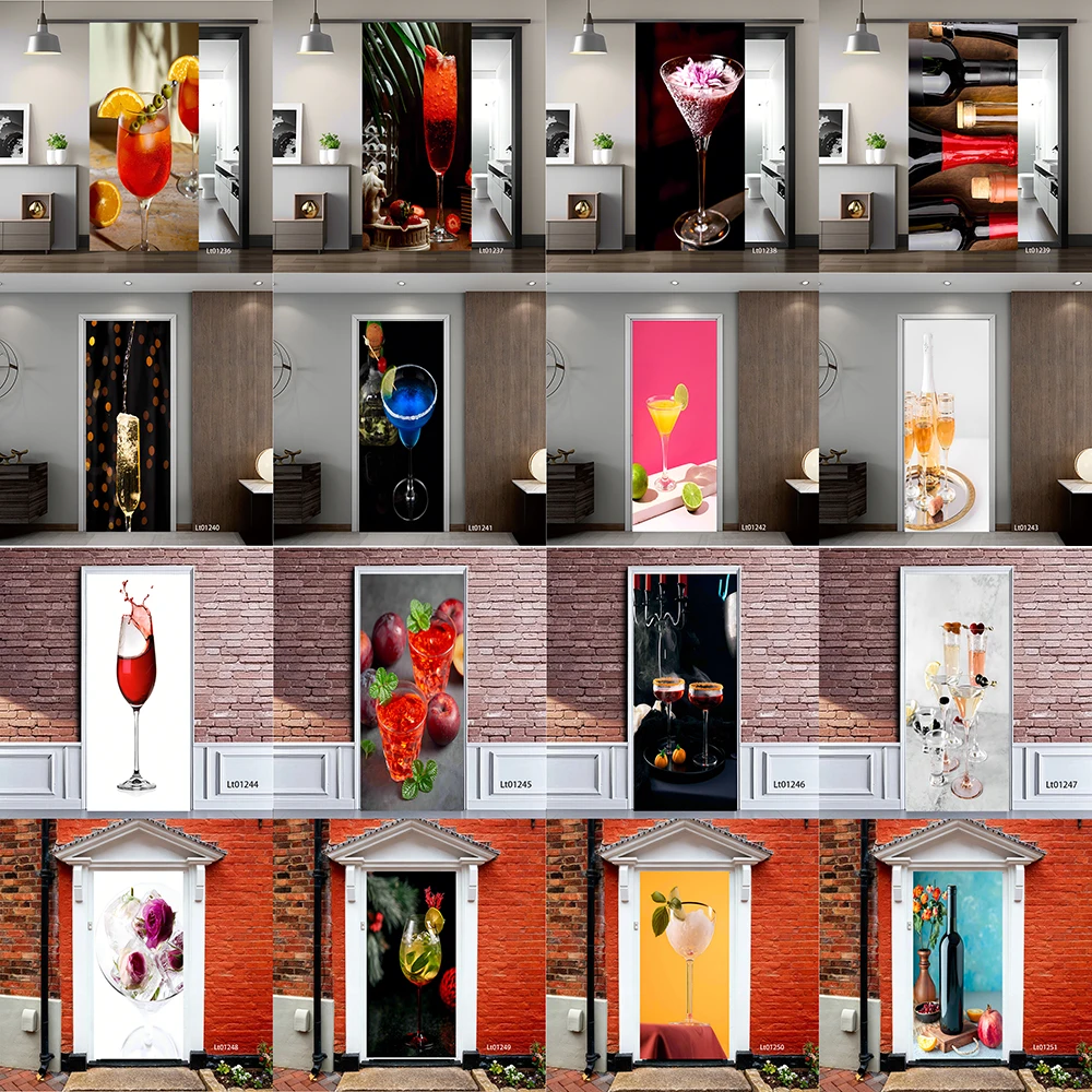 

Cocktail Bar Door Sticker, Removable Peel and Stick Self Adhesive Wallpaper, Wine Glass Mural for Kitchen Home Decor