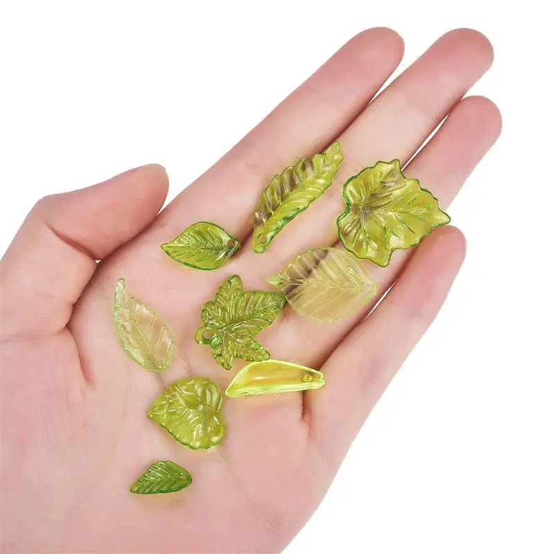 Green Transparent Leaf Beads Acrylic Pendant Loose Bead For DIY Jewelry Making Accessories Handmade Earring Necklace Bracelet