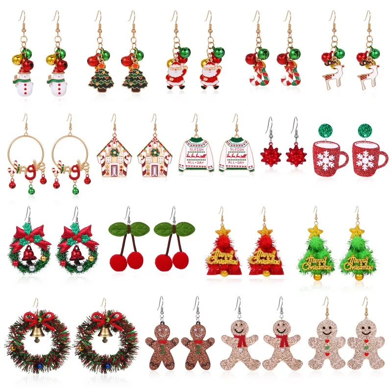 

Beautiful European and American New Christmas Earrings Female Creative Fashion Drip Oil Christmas Tree Grass Ring Bell Earrings