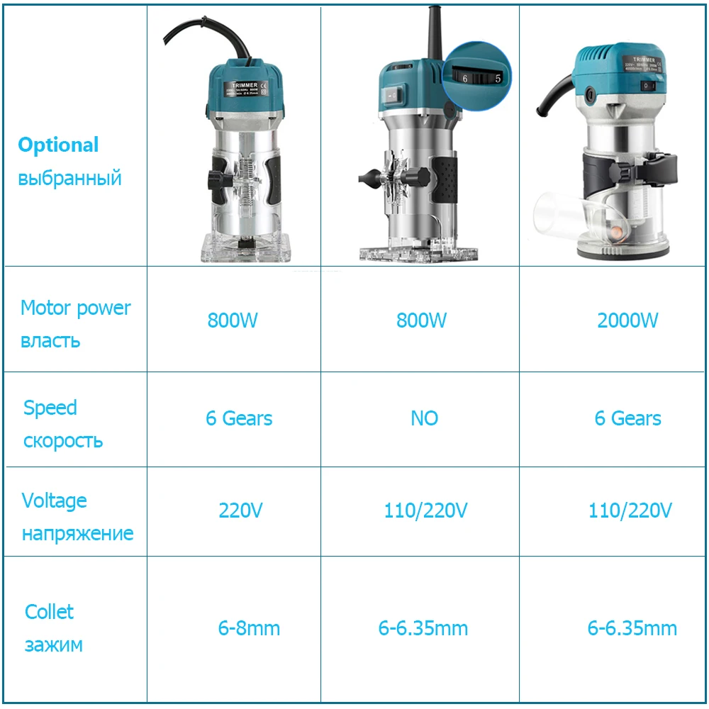 800W/2000W Electric Wood Router Electric Trimmer Woodworking Milling Engraving Slotting Trimming Machine Carving Router Tool