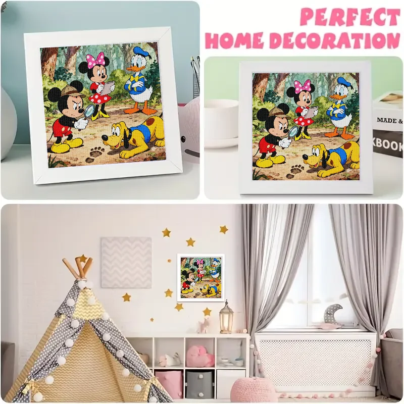 1pc diy 5d kit de pintura diamante broca completa, disney mickey mouse minnie pato donald plutão personagem dos desenhos animados detetive aventura s