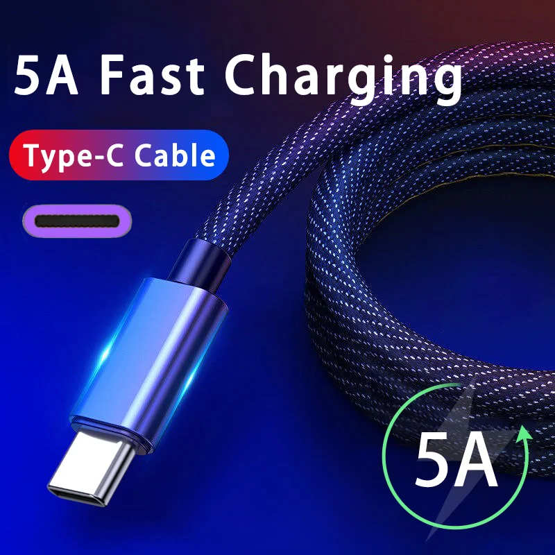 

Woven Denim 66W 5A Fast Charging Type C Cable for Samsung Huawei Xiaomi Redmi POCO Mobile Phone Accessories Charger USB C Cable