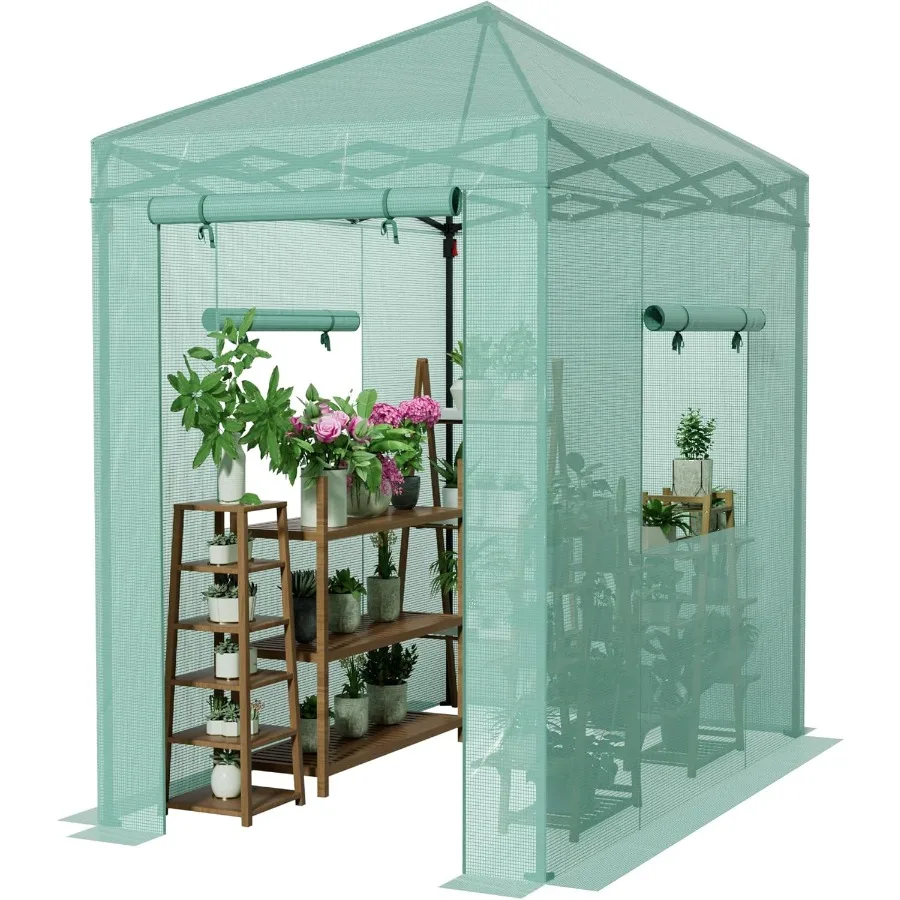 

Портативная маленькая теплица Greesum 6x4 футов с полиэтиленовой крышкой, дверцами на молнии и двумя рулонными окнами для легкой сборки, идеально подходит для улицы G