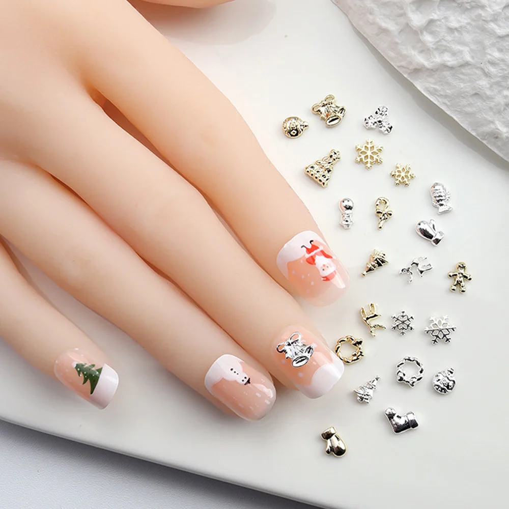 50Pcs Mini Cartoon Christmas Mini Nails Charms Snowflake,Elk,Bell,Tree Metal Nail Decoration 3D Metal Jewelry Part Accessories