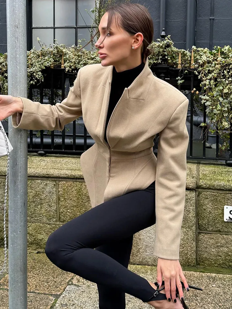 

Chic Irregular Hem Women Blazer Coat Set Single Breasted Lapel Cinched Waist Female Jacket Wide Leg Pant Office Spring Outfit