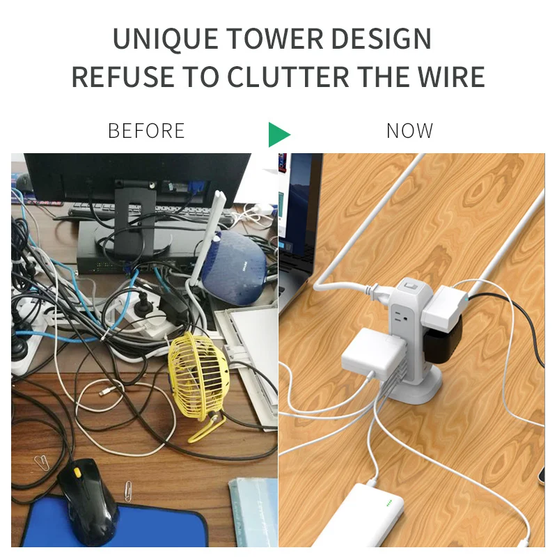 Multi Plugs Splitter Sockets Expander 11 Electrical Outlet Extender Power Strip Surge Protector with 4 USB Wall Charger