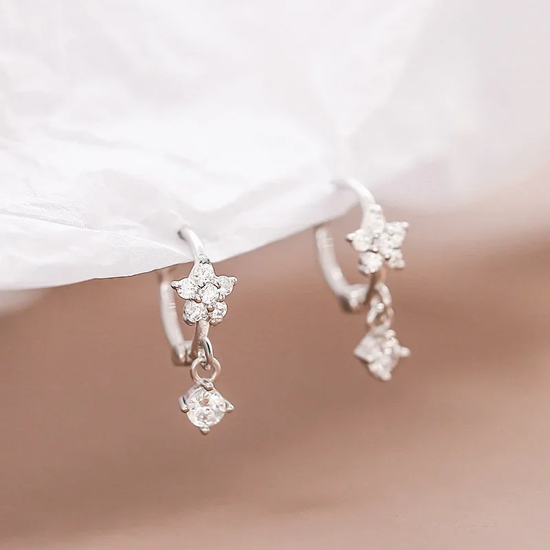 925 Sterling Silver Earrings Women Fashion Jewelry High Quality Simple Flower Hollow Long Tassel Earrings