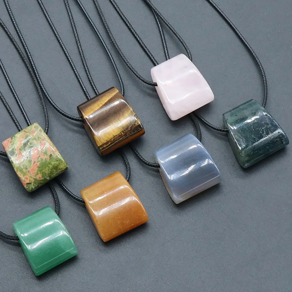 1Pc Natural Crystal Stone Battle Axe Shape Pendant Healing Crystals Agate Sweater Chain Pendant Necklace Jewelry