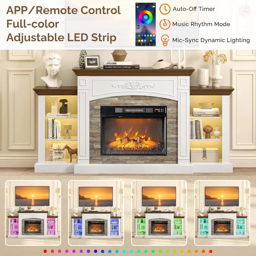 حامل تلفزيون حديث 70 مدفأة كهربائية لـ 80 تلفزيونًا، مركز ترفيه بإضاءة LED مع رف