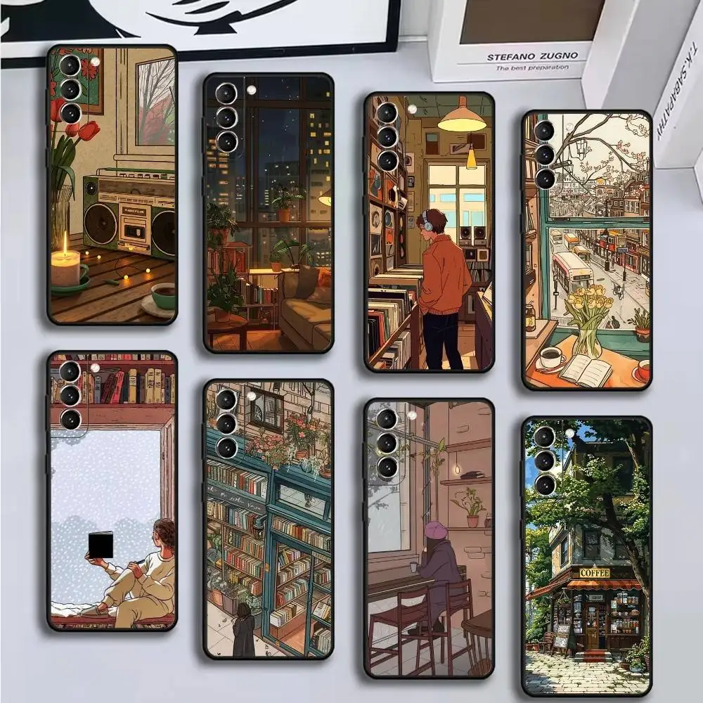 

Coffee Study Book illustration Phone Case For Samsung GalaxyA13,21s,22,31,32,52,53,71,72,73,Soft Black Cover