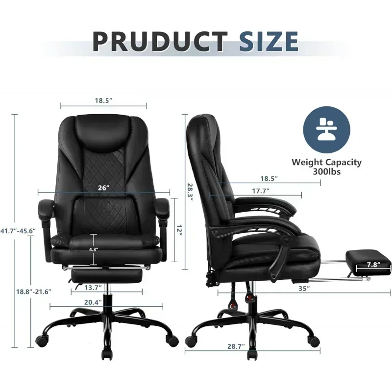 Executive Office Chair, Big and Tall Office Chair with Foot Rest Reclining Leather Chair, High Back Ergonomic Home Office Desk