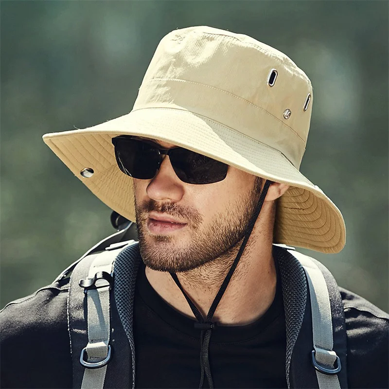 Summer Men Bucket Hat Fisherman Cap Fishing Outdoor Sun Protection Big Brim Sunscreen Riding Hiking Panama Bob Sunhat Bonnets