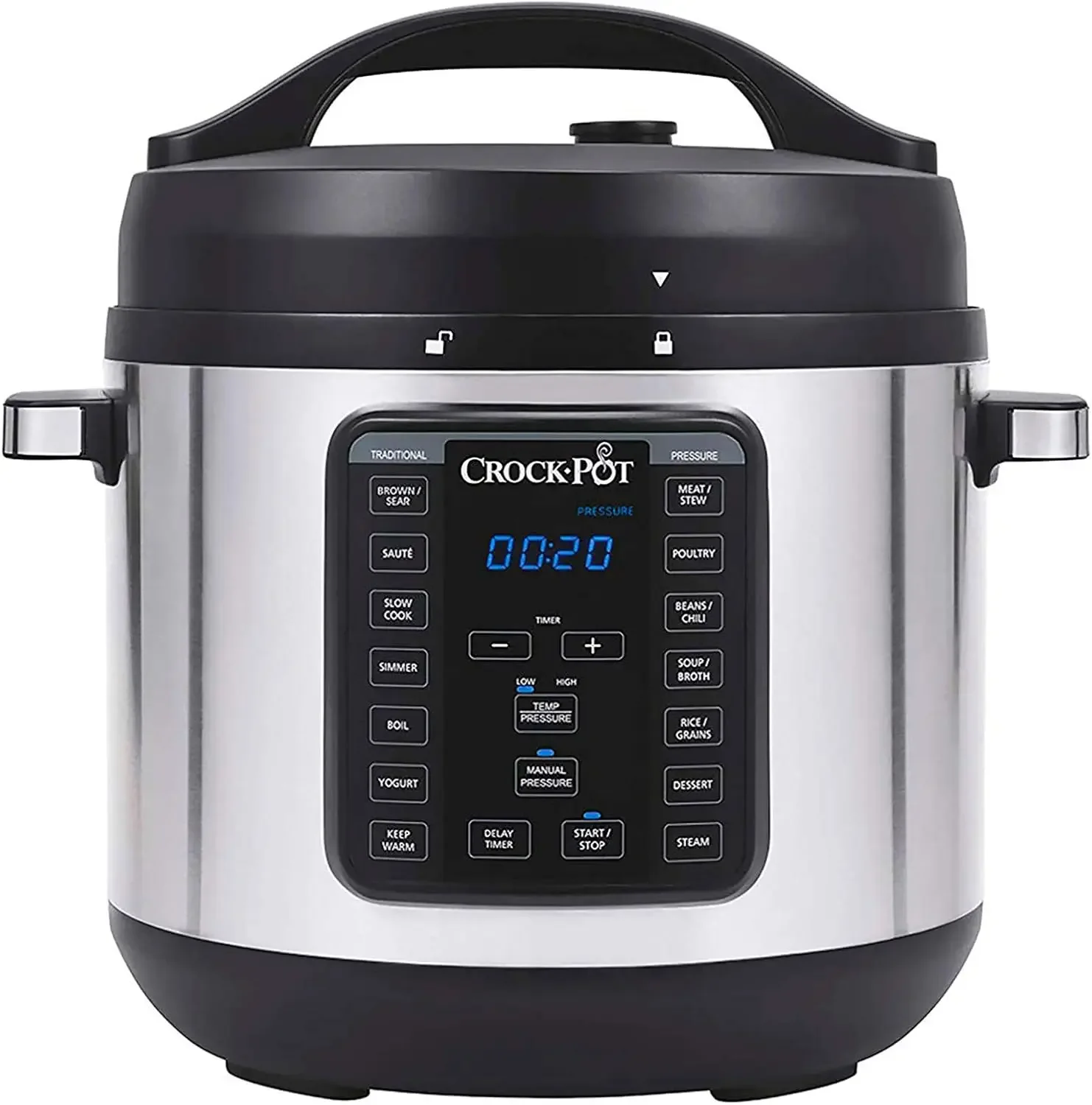 Multi-Use XL Express Crock Programmable Slow Cooker with Manual Pressure, Boil & Simmer with Extra Sealing Gasket, Stainless Ste
