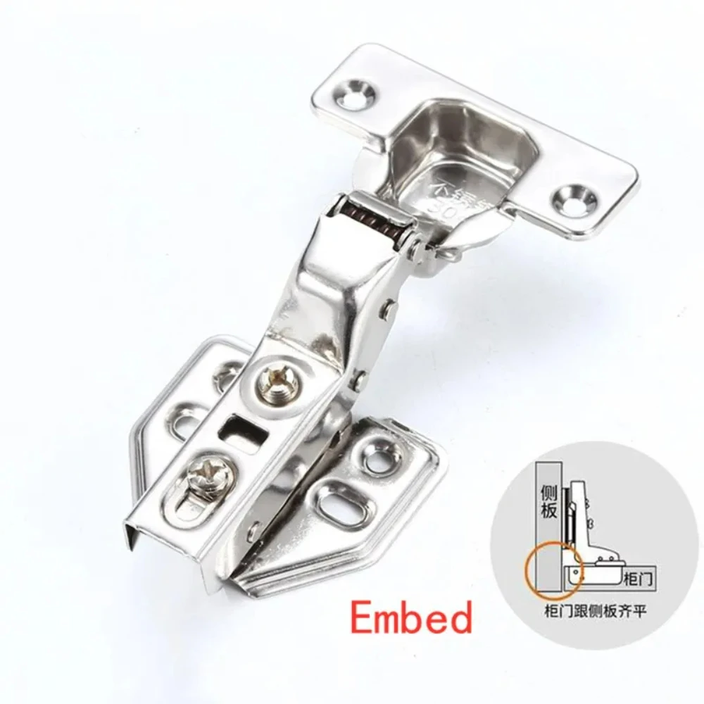 4Pcs Hinge Stainless Steel Hydraulic Cabinet Door Hinges Damper Buffer Soft Close Kitchen Cupboard Furniture Full/Embed