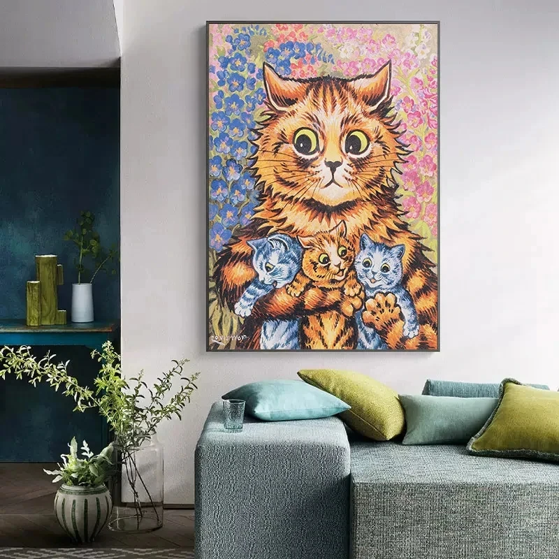 Famous Louis Wain Cat Portrait Retro Poster The Cats Gathering Cute Kitty Giclee Wall Art Print Canvas Painting Room Home Decor