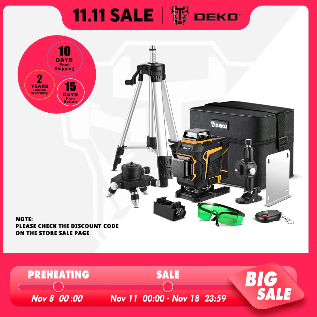 Nível Laser Auto-nivelamento 360 Horizontal e Vertical Linha Cruzada Feixe de Laser Verde com Tripé Ferramentas Elétricas 16 Linhas 12 Linhas Deko4d