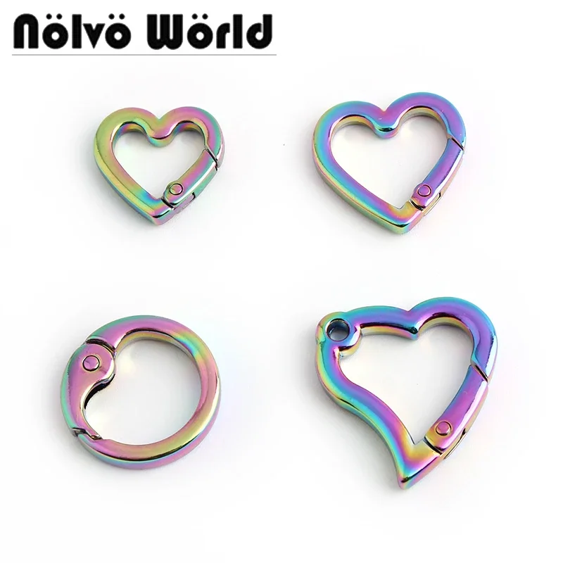 10-50pcs 4 size 21-25-29mm Rainbow Heart Belt Strap Snap Clip Trigger Spring Ring for Making Nice Purse Bag Handbag