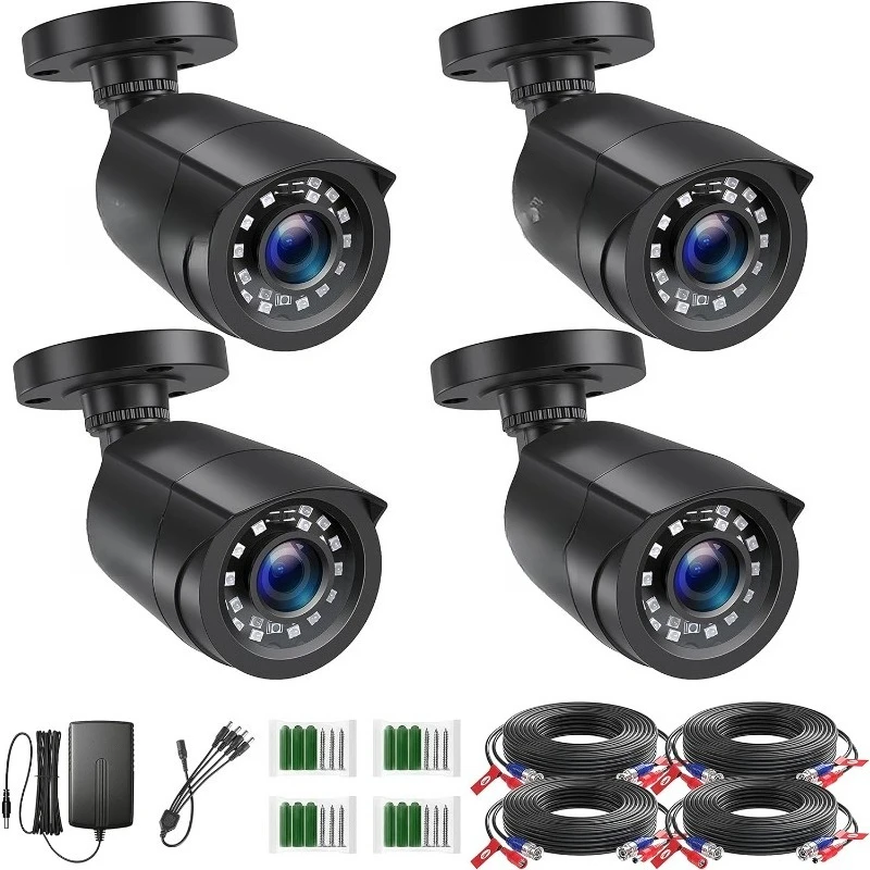 

1080P 4 Pack HD TVI Security Cameras, 80ft Night Vision, Outdoor Indoor Weatherproof Bullet Camera for 1080P/5MP/4K HD TVI