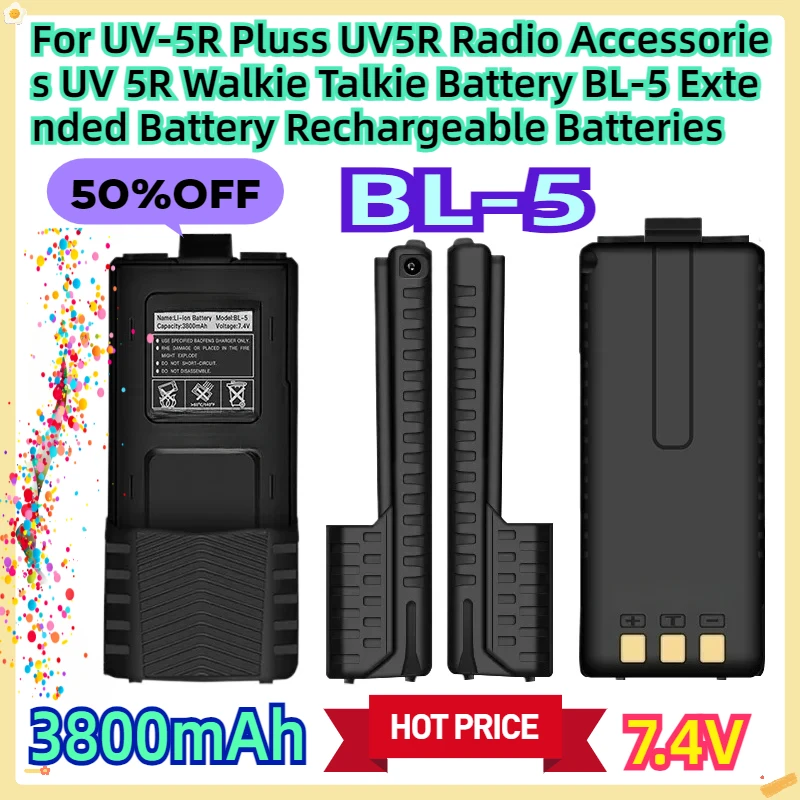 

For UV-5R Pluss UV5R Radio Accessories UV 5R Walkie Talkie Battery BL-5 Extended Battery 7.4V 3800mAh Rechargeable Batteries