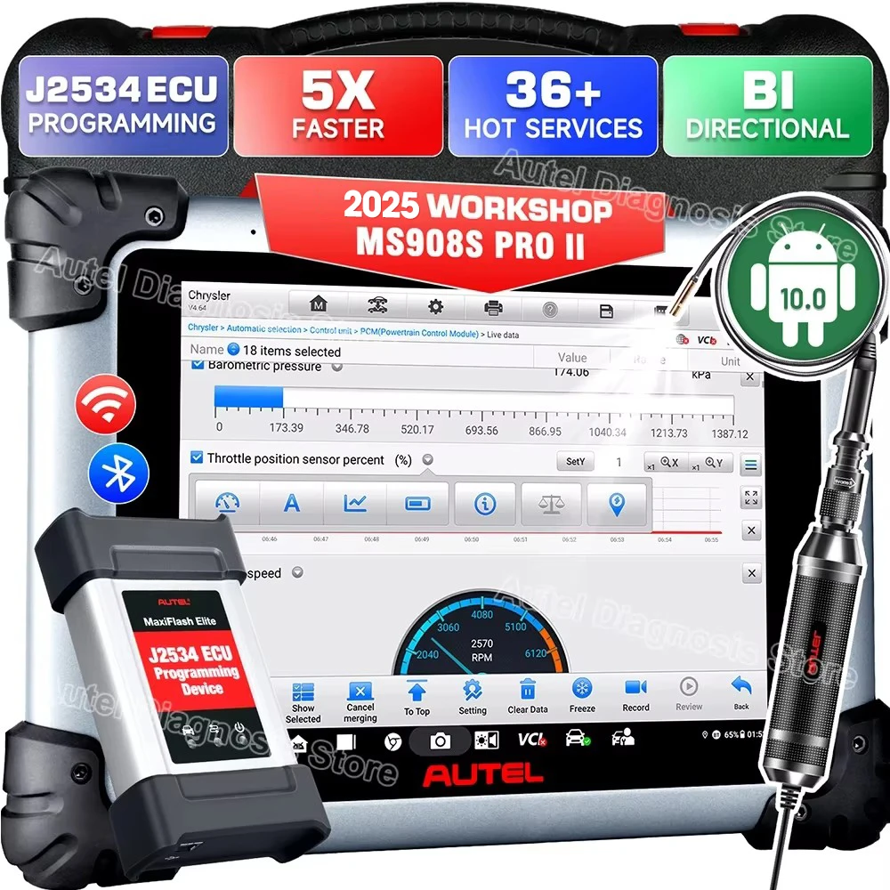 Autel MaxiSys MS908S Pro II Diagnostic Scan Tool ECU Online Programming , Full Diagnosis, 36+ Reset, Bi-Directional OBD2 Scanner