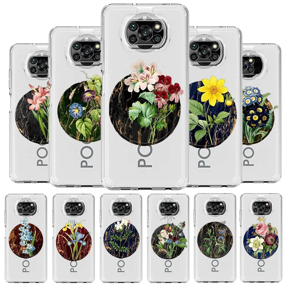 Vintage Flower Botanical Marble Phone Case For Xiaomi Mi 12T 10 12 Lite 11 Ultra 11X 11T Pro Poco X4 X3 NFC F3 F4 M3 M4 Cover