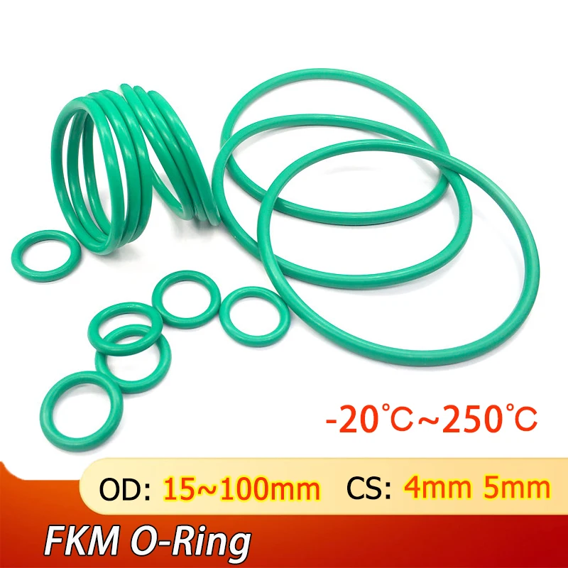 2/5/10pc CS:4mm 5mm OD:15~100mm Green FKM O-Ring Sealing Gasket Fluorine Rubber Washer Resistance High Temperature Oil-resistant