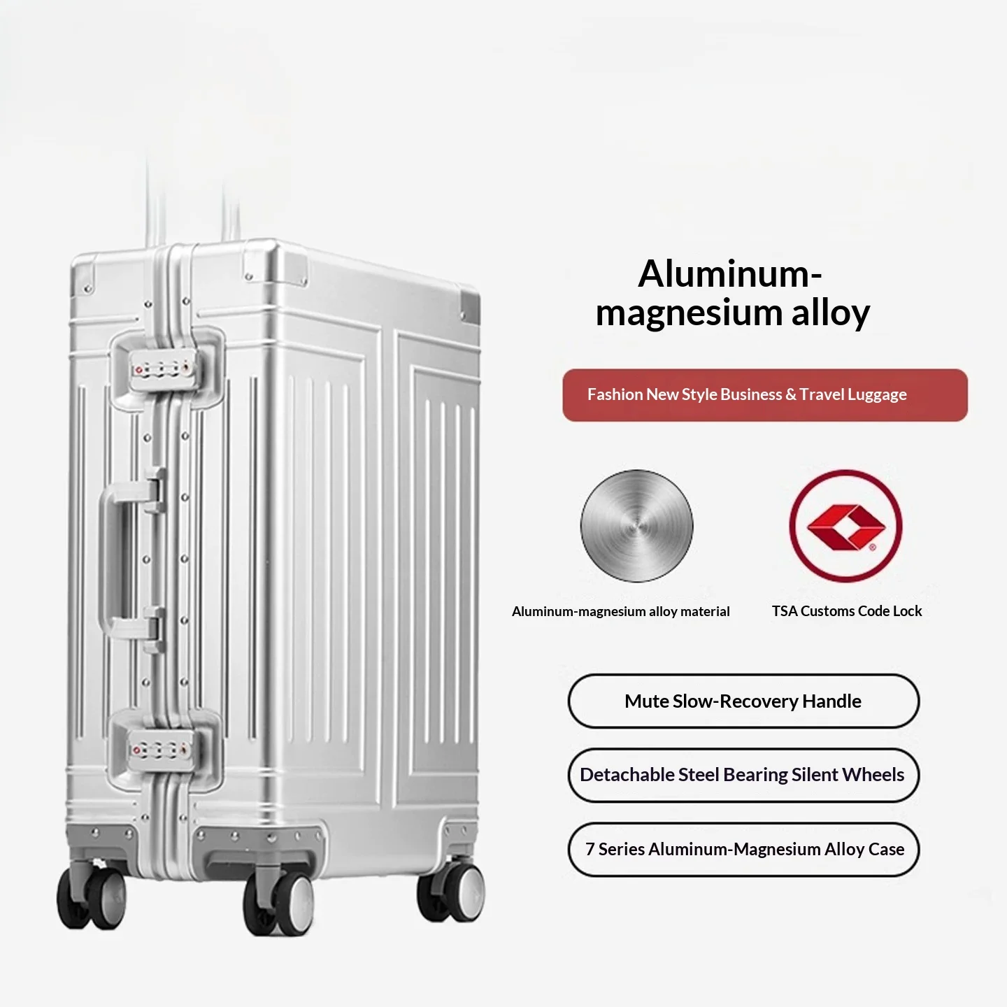 Spinner Wheels Trolley Luggage Full Aluminum‑Magnesium Alloy Combination Lock Travel Suitcase 20 Inch Carry‑on 24 Inch Boarding
