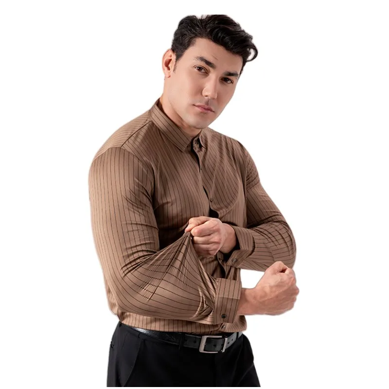 

Autunm Basic Business Formal Social Белая приталенная блузка больших размеров Весенняя рубашка в полоску с длинными рукавами