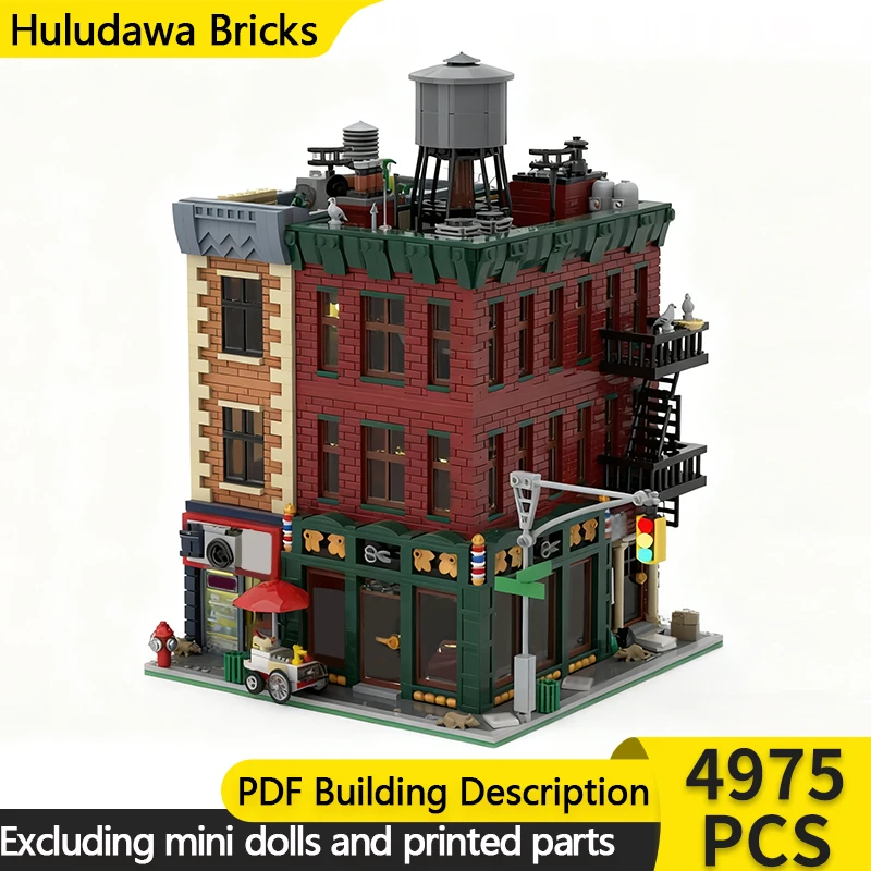 

City Street View Model MOC Building Bricks Corner Barber Shop Modular Technology Children Holiday Gifts Assemble Toys Suit