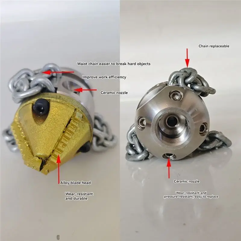Multifunction 70L Rotating Blasting Nozzle High Pressure Pipeline Dredging Cleaning Nozzle Rope&Chain Sling Rotating Sewer Nozzl