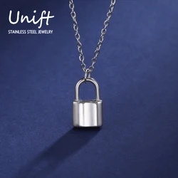 Unift Stainless Steel Padlock Necklace Women Men Stainless Steel Chain Necklace Lock Pendant Fashion Jewelry Lover Birthday Gift