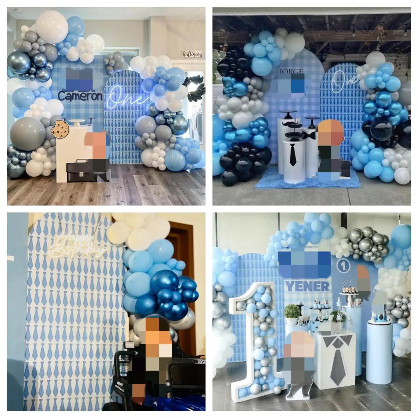 Mehofond مخصص 2-الجانب الأزرق منقوشة القوس بوس بنين حفلة عيد ميلاد استحمام الطفل غطاء كيارا قوس جدار خلفية ديكور خلفية #3