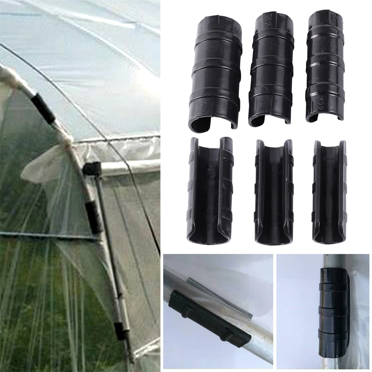 19/20/22/25/32mm Greenhouse Frame Tubing Film Clip Insect-proof Clip Sunshade Net Yard Orchard Building Tube Fastener 10/50Pcs