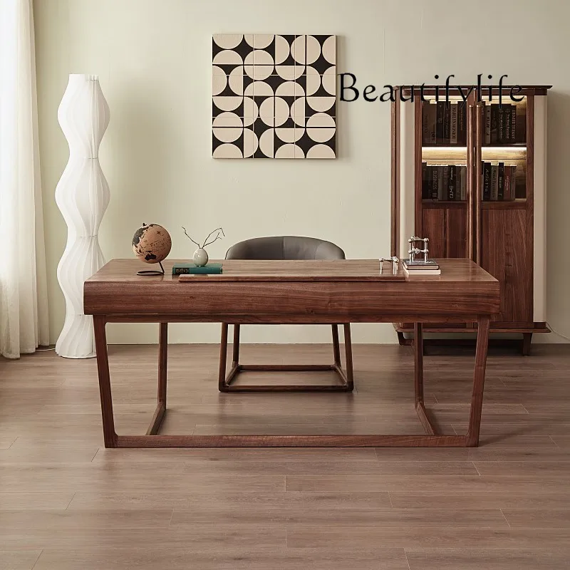 Italian Minimalist Black Walnut Wooden Desk Modern Light Luxury Home Computer Desk European Retro Writing Desk