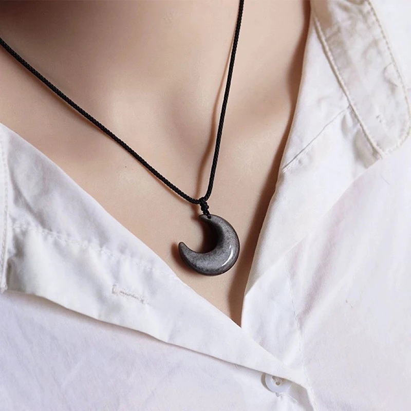 Chinese Style Fashion Retro Braided Rope Necklace Moon Pendant Necklace For Women Vintage Jewelry