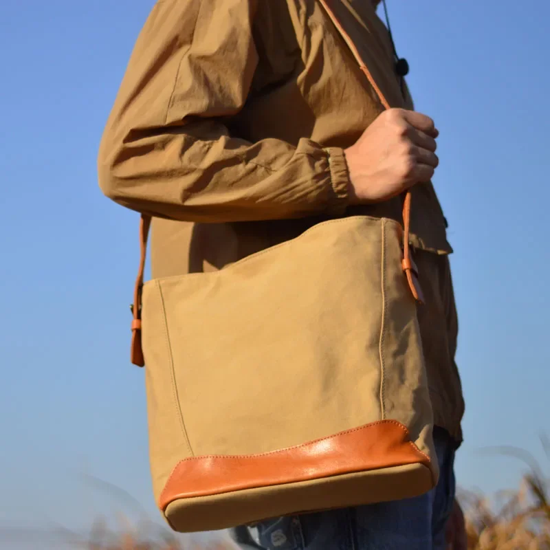 حقيبة يد قماشية كلاسيكية من جلد البقر ذات سعة كبيرة وحقيبة كتف كاجوال بسيطة للرجال #1