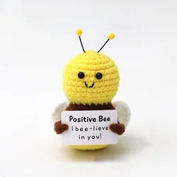 Positive Energy Bee Hug Pocket Doll Mini Handmade Plush Wool Knitting Doll With Card Funny Christams Gift Home Room Decoration