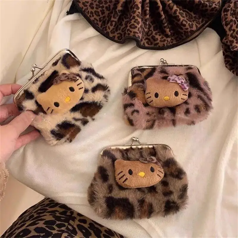 かわいいサンリオハローキティ黒肌ヒョウ柄ぬいぐるみ小銭入れ財布ポータブルイヤホン収納袋女の子の誕生日プレゼント