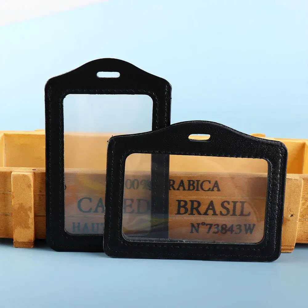 PU Leather ID Badge Case Double-Sided Transparent Business Card Holder Bank Card Colorful Name Card Cover Bus Card