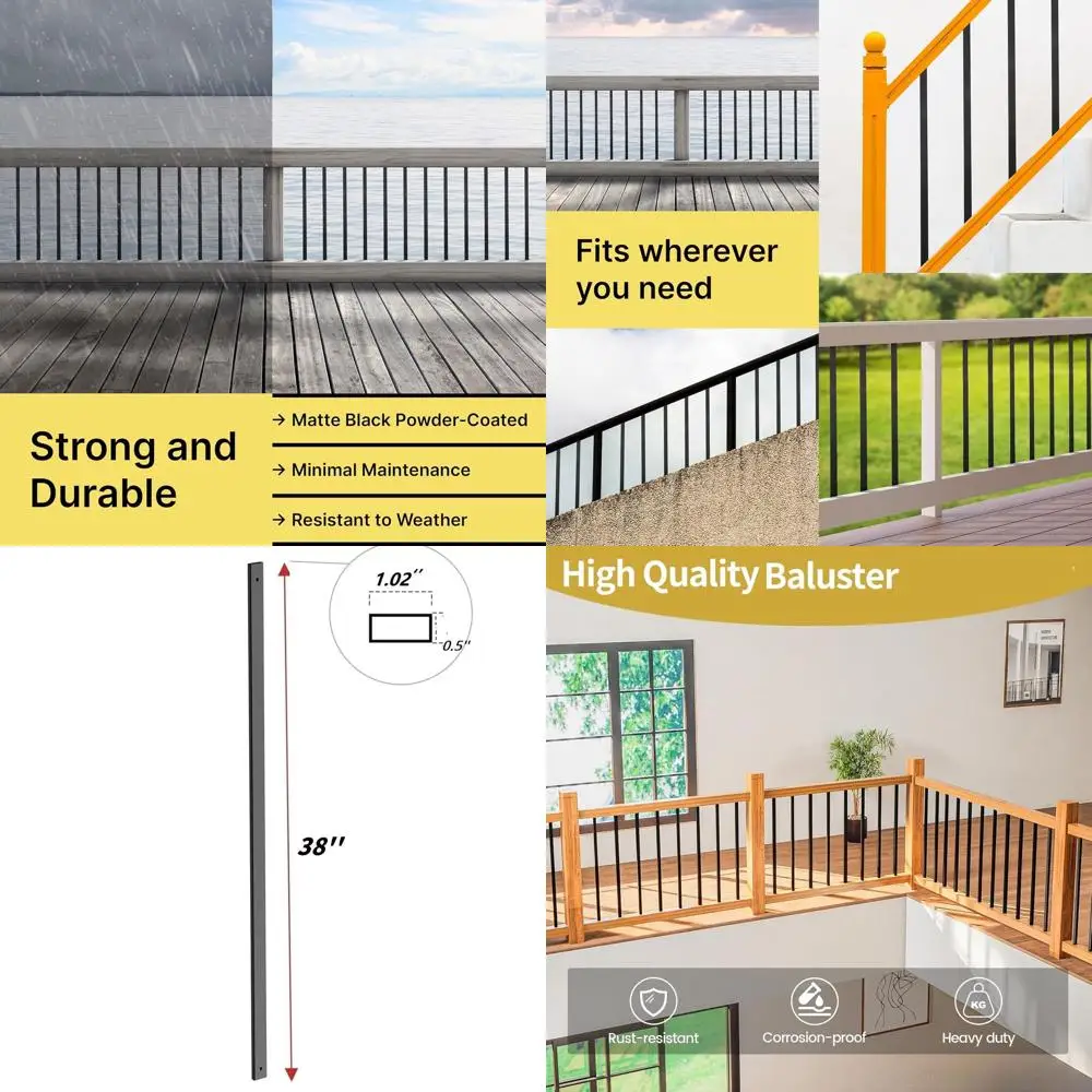 

38 Inch Deck Balusters Set of 30 with Ends & Screws - Premium Metal Railing Spindles for Decks, Porch, Staircase, Outdoor Balust