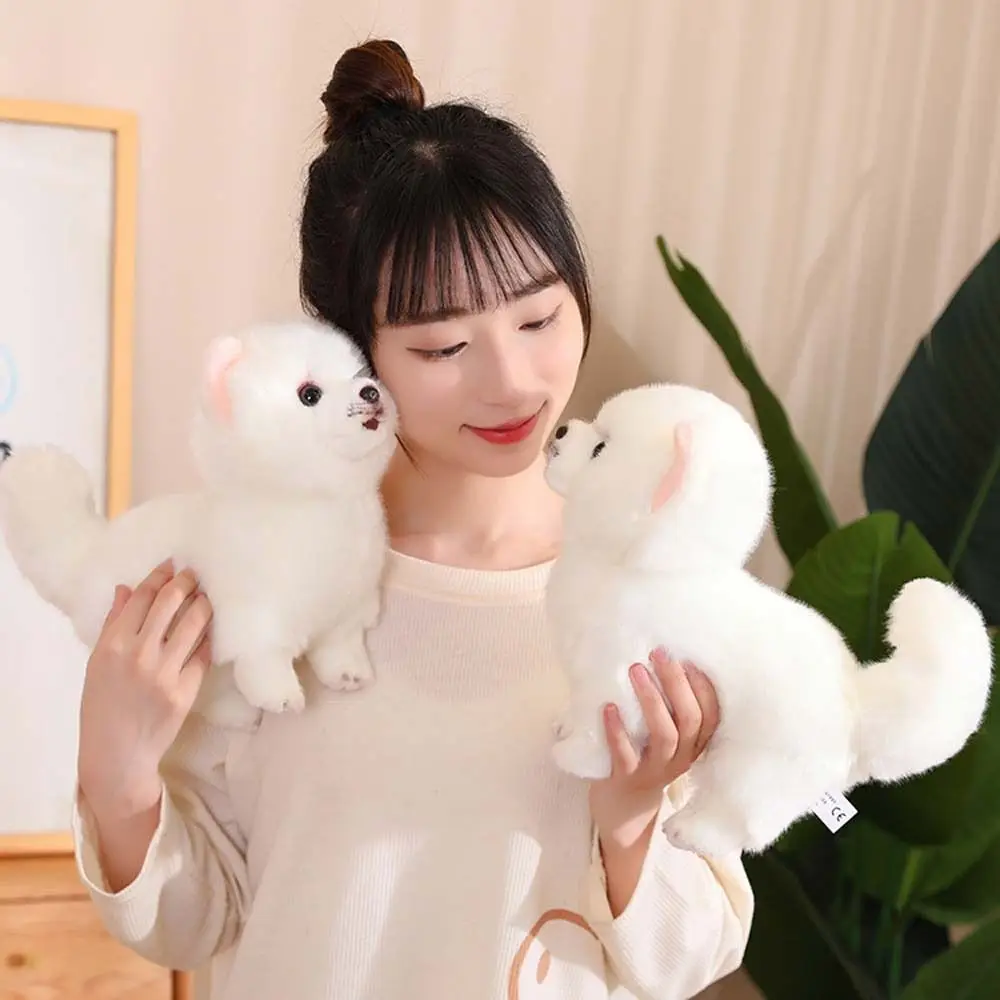 ยืน Pomeranian Plush ของเล่นตุ๊กตาสัตว์ตุ๊กตาสัตว์เลี้ยงตุ๊กตาจําลอง Pomeranian สุนัขตกแต่งบ้านชีวิตจริงตุ๊กตาลูกสุนัข