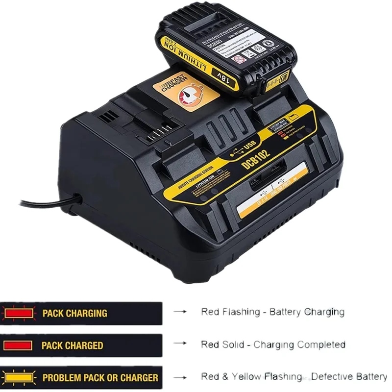 DCB102 Battery Charger DCB102BP 2-Port Charger Compatible with Dewalt 12V - MAX Charging Station DCB206 DCB205 DCB204