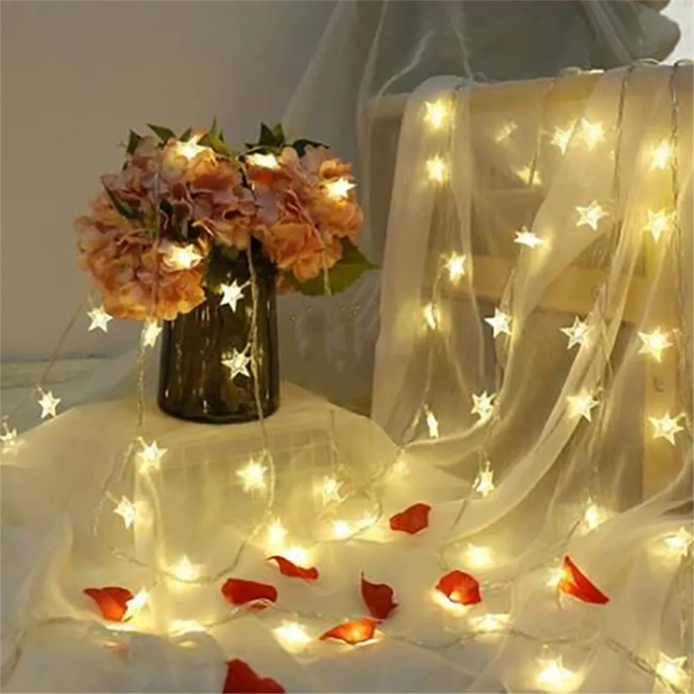 Star String Lights Fairy Lights for Bedroom String Battery Powered Adapter Christmas Lights Wedding Party Ramadan Decorations